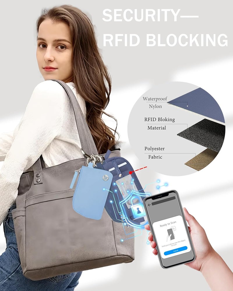 Sunpour Store Nylon Wristlet Wallets,Dual Pouch Keychain Wristlet Wallet,RFID Small Wallet With Coin Pouch,ID Window For Travel (Light Blue) - Image 5